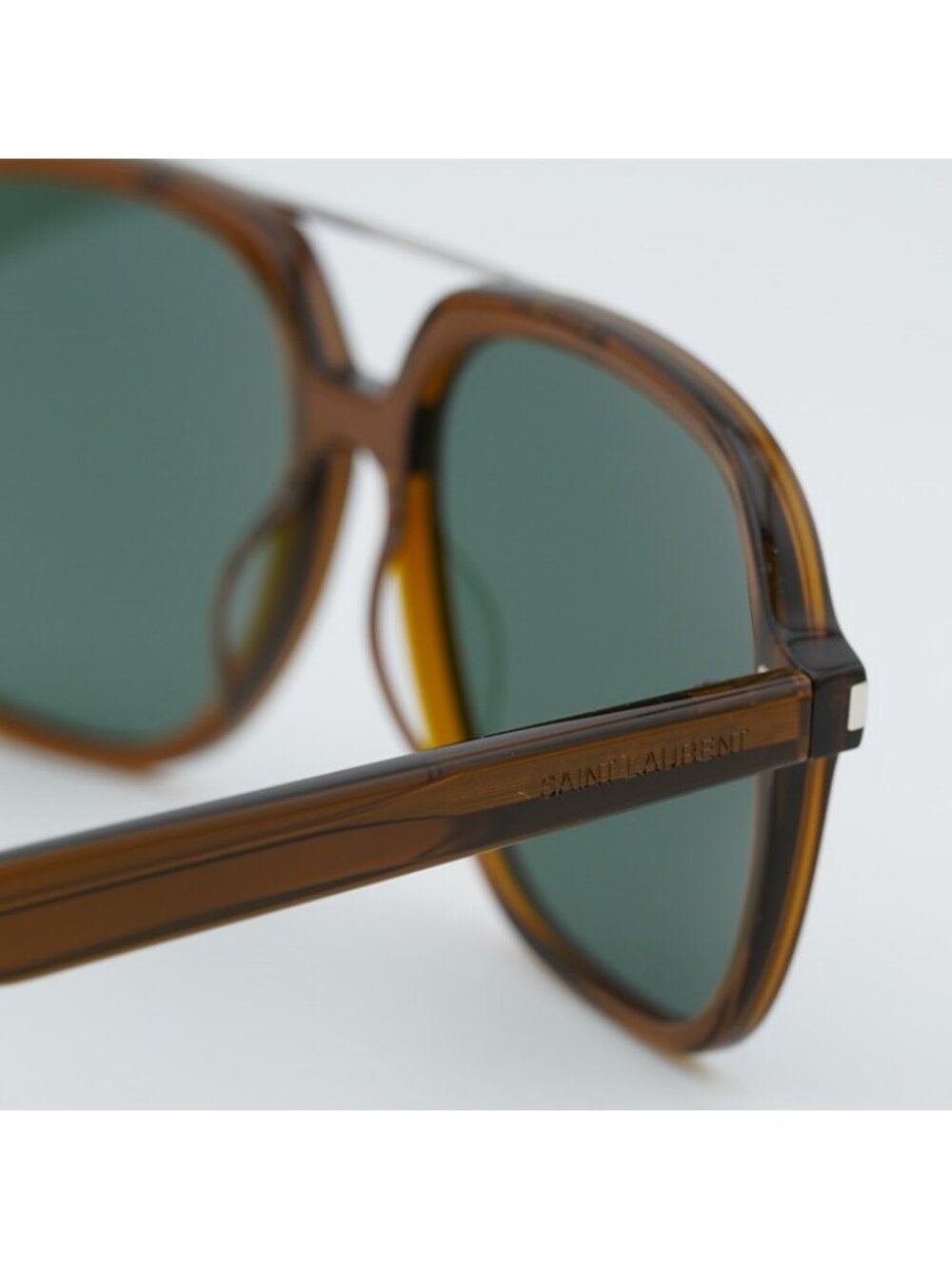Saint Laurent SL545 004 Sunglasses Brown Aviator Frame, Green Lenses - Picture 4 of 11